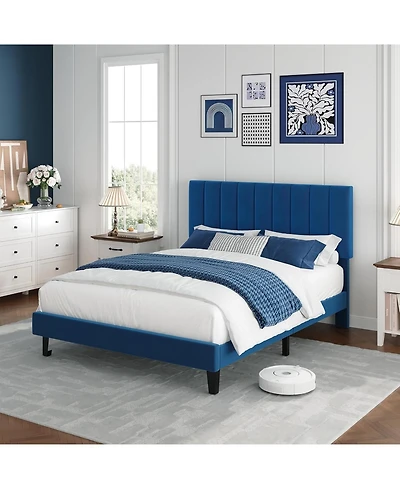 gaomon Full Velvet Upholstered Platform Bed Frame with Adjustable Headboard, No Box Spring Needed, Easy Assembly