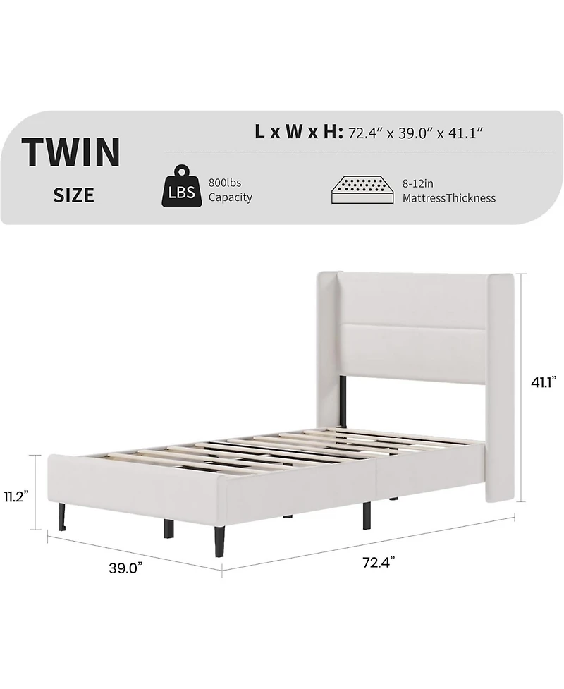 gaomon Twin Velvet Bed Frame with Wingback Headboard, Upholstered Platform Bed with Wood Slats, No Box Spring Needed