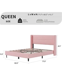 gaomon Queen Velvet Bed Frame with Wingback Headboard, Upholstered Platform Bed, No Box Spring Needed