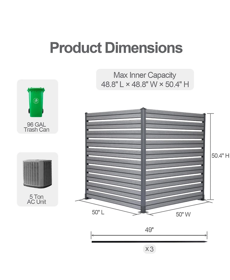Aoodor Patio Privacy Screen 49''W x 50''H Air Conditioner Fence, Panels Trash Can and Pool Equipment Enclosure