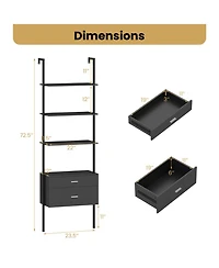 Slickblue 6-Tier Ladder Bookcase with 2 Drawers and Metal Frame