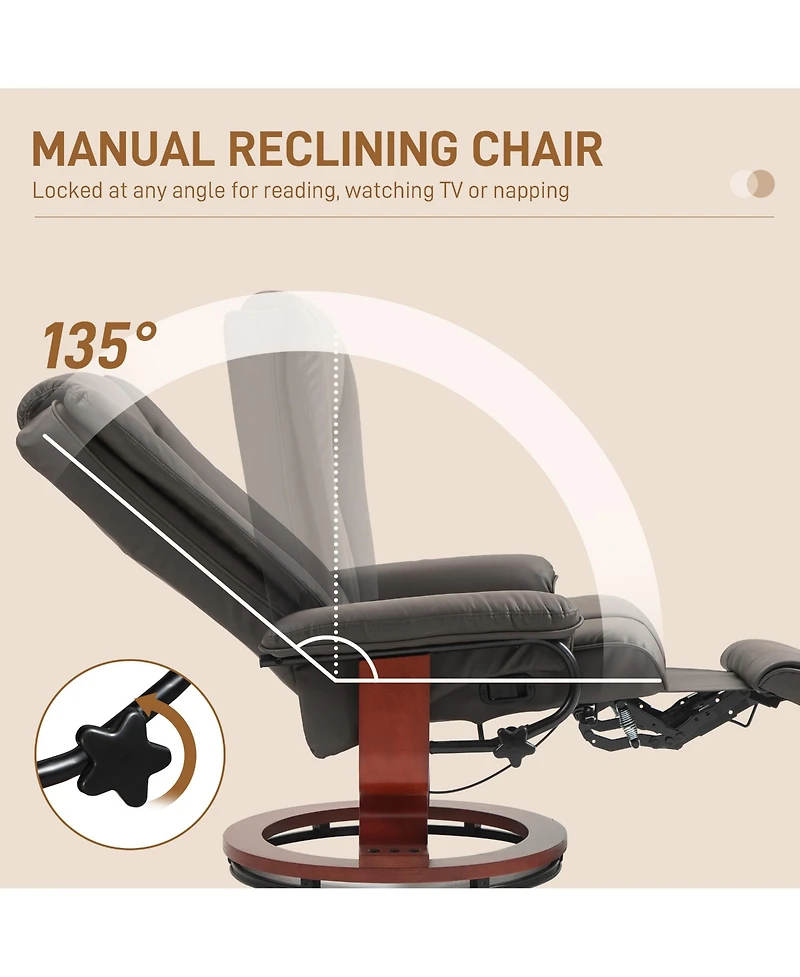 Boyel Living Manual Swivel Recliner Chair with Pu Leather and Footrest