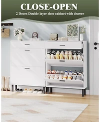 gaomon Narrow Freestanding Wooden Shoe Cabinet with 3 Drawers and Adjustable Shelves