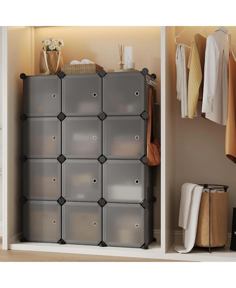 gaomon 12-Cube Stackable Modular Shoe Storage Cabinet Organizer with Doors