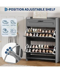 gaomon Shoe Cabinet with 2 Flip Drawers & 1 Top Drawer, Wooden Organizer Adjustable Shelf, Freestanding Storage Cabinets