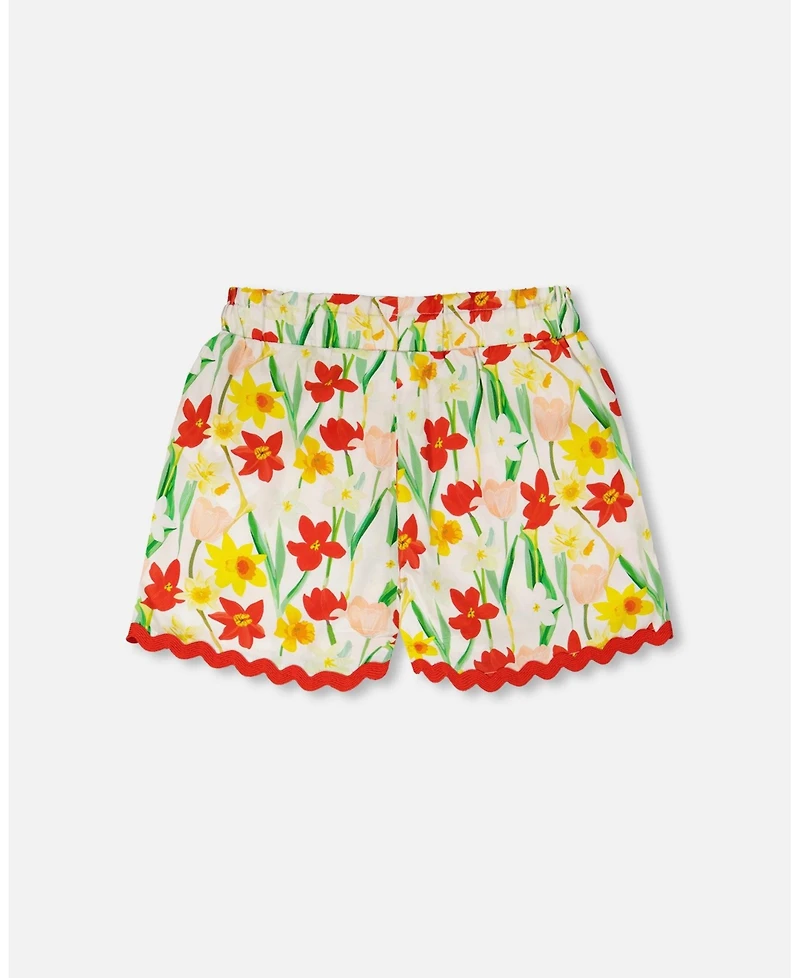 Deux par Deux Little Girls Viscose Shorts Daffodil Print