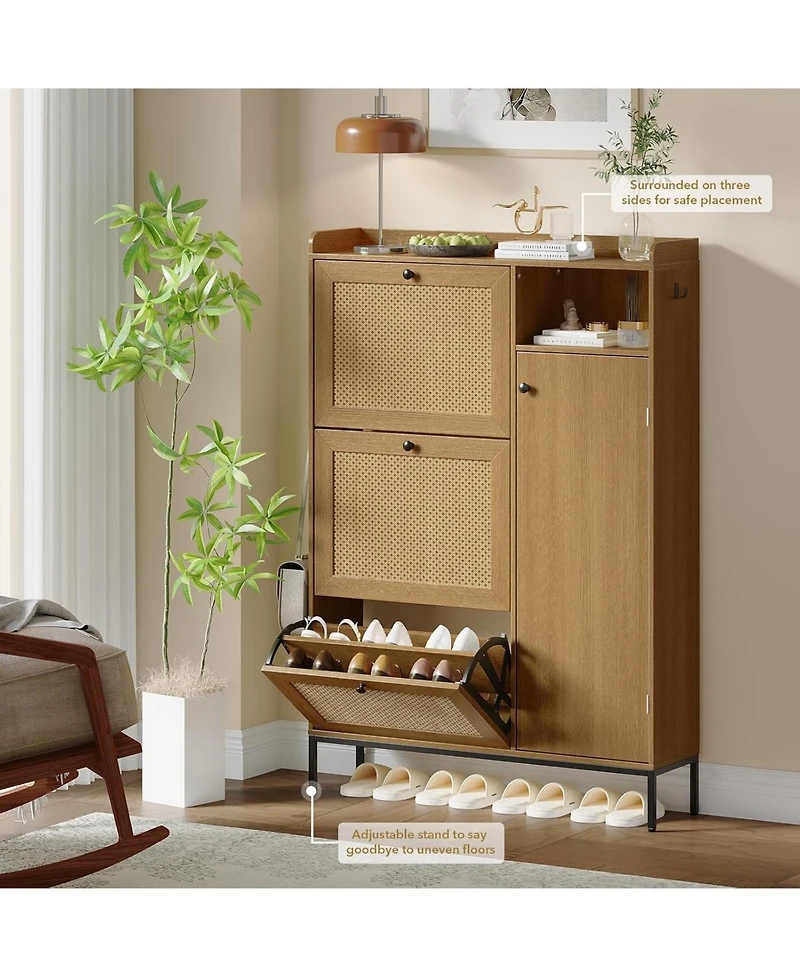 gaomon Natural Rattan Narrow Entryway Shoe Cabinet