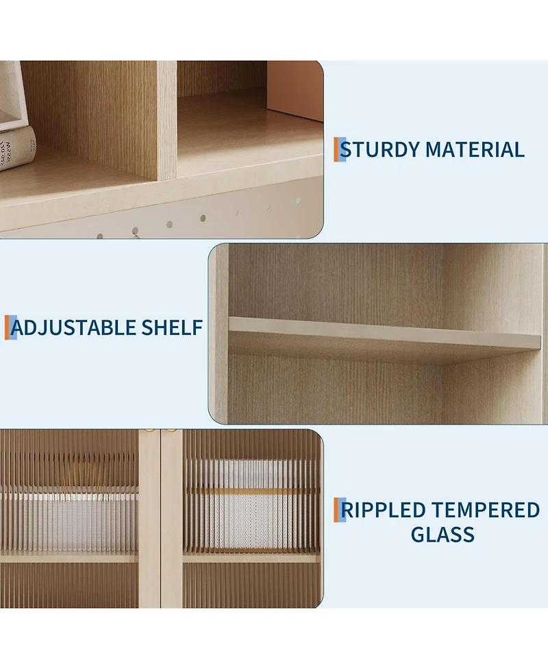 gaomon 71 inch Pantry Cabinet 6 Tier Freestanding Tall Cupboard Storage Unit with Pegboard 2 Cabinets Open Shelves Glass Doors