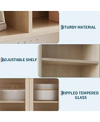 gaomon 71 inch Pantry Cabinet 6 Tier Freestanding Tall Cupboard Storage Unit with Pegboard 2 Cabinets Open Shelves Glass Doors