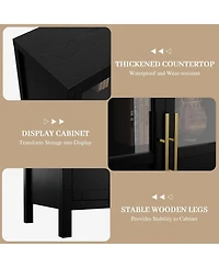 gaomon 55 Inch Sideboard Buffet Cabinet with Four Glass Doors Large Modern Farmhouse Storage for Kitchen Dining and Living Room