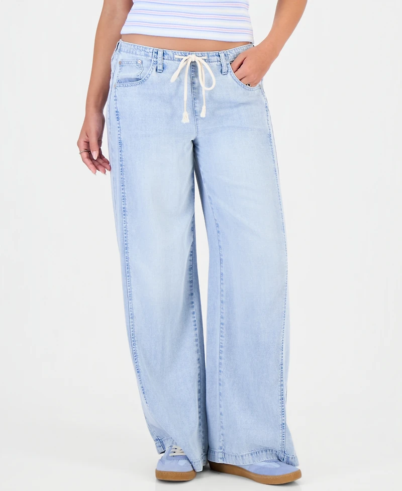 Celebrity Pink Juniors' Light-Weight Wide-Leg Drawstring Jeans