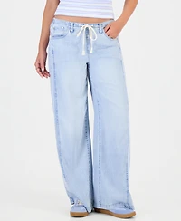Celebrity Pink Juniors' Light-Weight Wide-Leg Drawstring Jeans