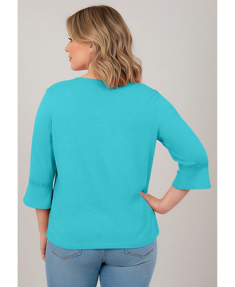 Avenue Women's Plus Crochet Trim Ruffle Sleeve Top