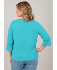 Avenue Women's Plus Crochet Trim Ruffle Sleeve Top