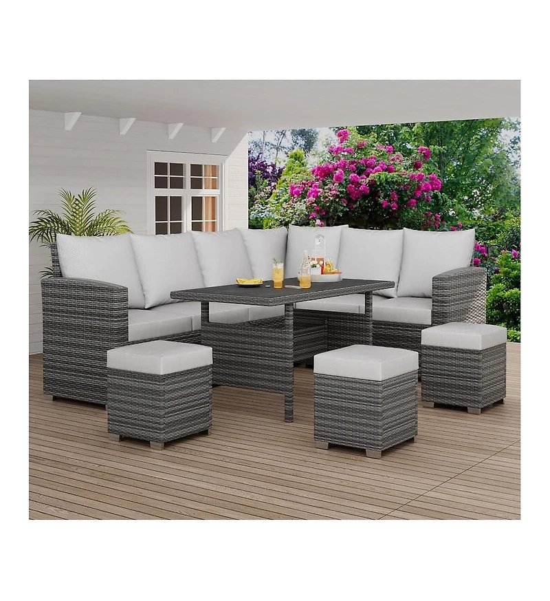 Gaomon 7 piece outdoor patio furniture set with all weather rattan sectional sofa, dining table, and seating for up to 9-ideal for garden or porch.