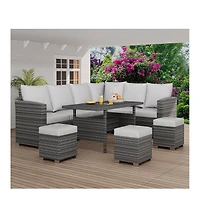 Gaomon 7 piece outdoor patio furniture set with all weather rattan sectional sofa, dining table, and seating for up to 9-ideal for garden or porch.