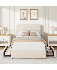 gaomon Twin Teddy Fleece Bed Frame with 2 Drawers, Adjustable Headboard, Kids & Teens
