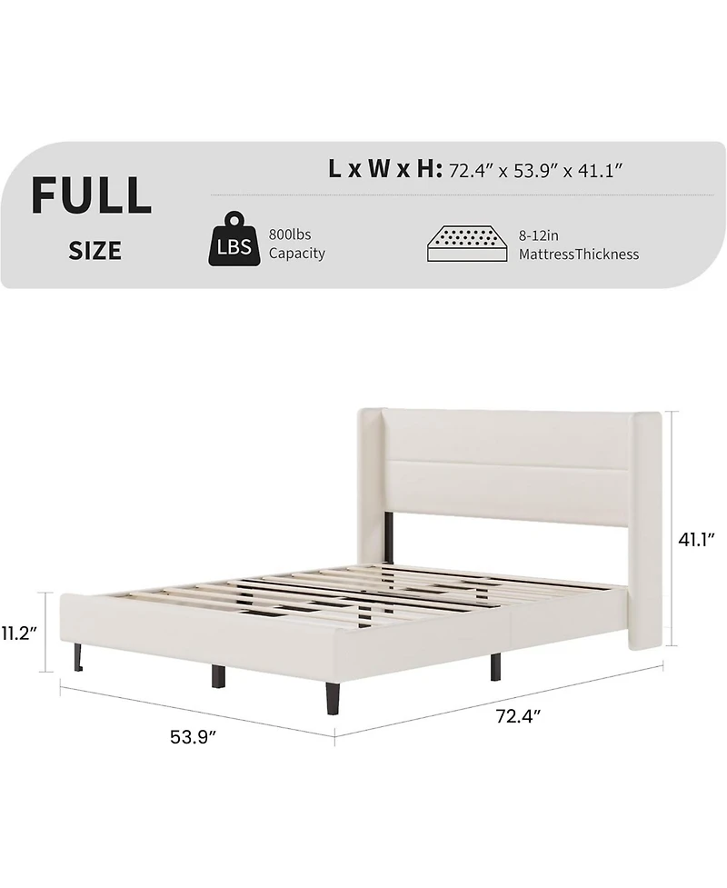 gaomon Full Velvet Bed Frame with Wingback Headboard, Upholstered Platform Bed with Wood Slats