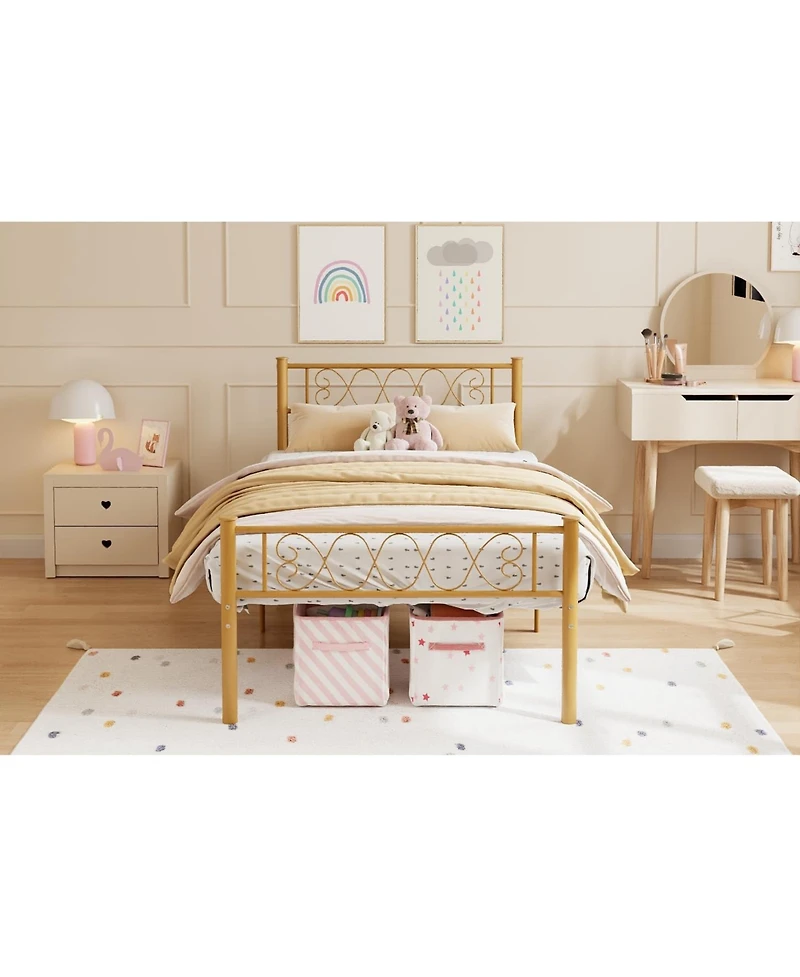 gaomon Twin Xl Upholstered Platform Bed Frame with Headboard, Underbed Storage Space, Steel Slats Support,Easy Assembly