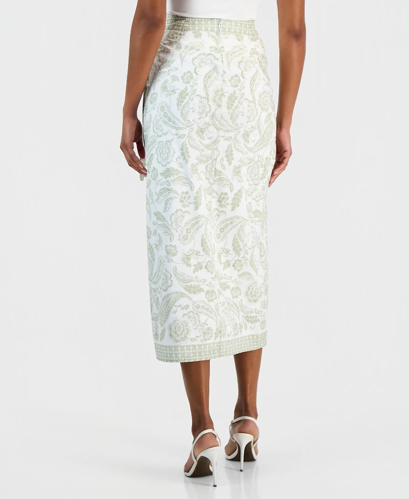 Vince Camuto Women's Paisley-Print Faux-Wrap Midi Skirt