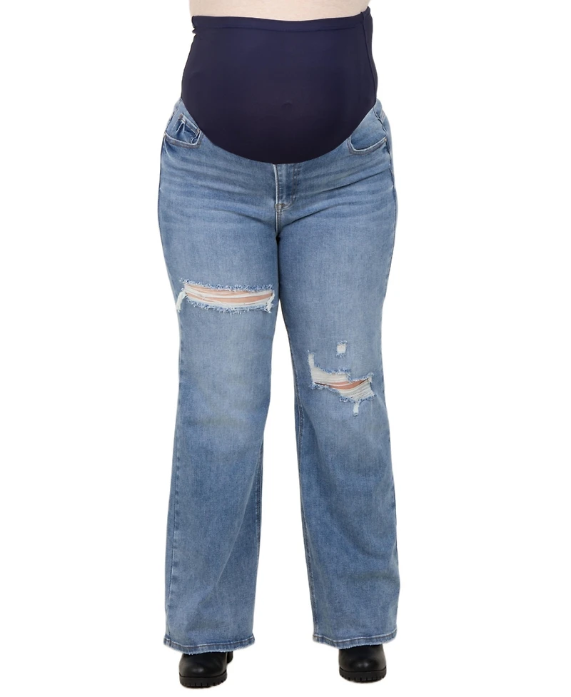 Pinkblush Plus Size Blue Ripped Knee Wide Leg Jeans