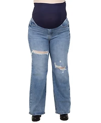 Pinkblush Plus Size Blue Ripped Knee Wide Leg Jeans