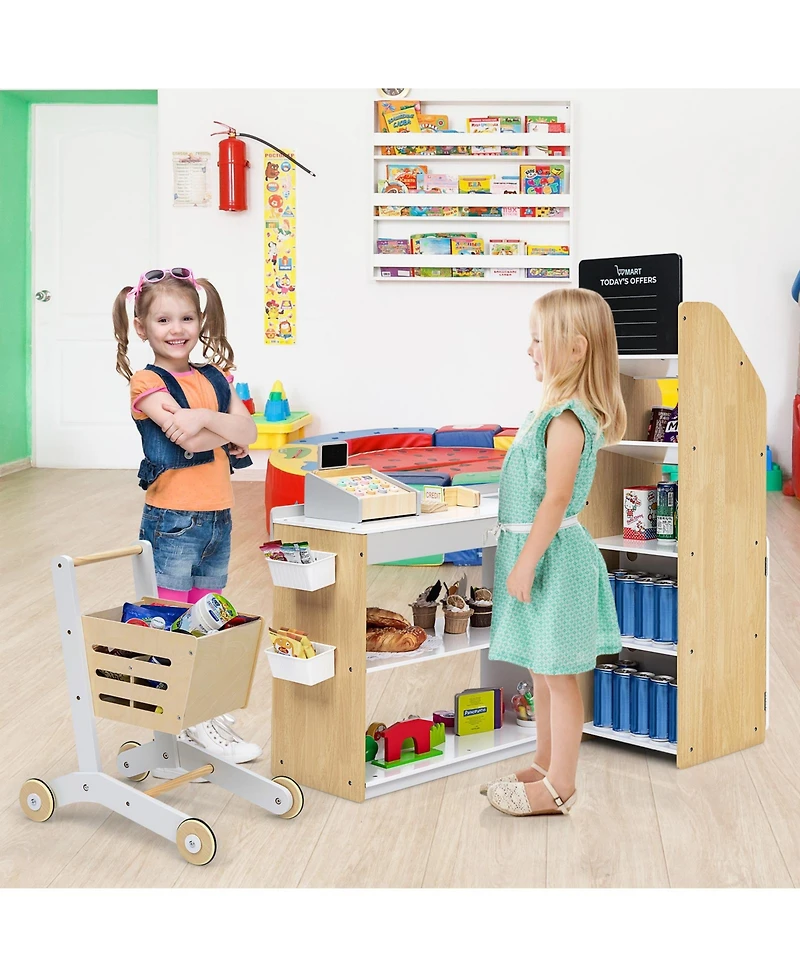 Costway Grocery Store Playset Pretend Play Supermarket Shopping Set with Shopping Cart