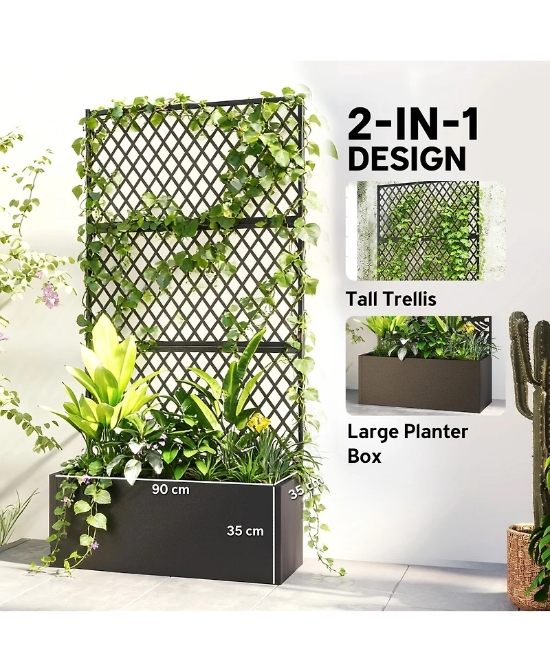 Outsunny Metal Planter Box with Trellis, Diamond Lattice Privacy Planter