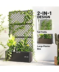 Outsunny Metal Planter Box with Trellis, Diamond Lattice Privacy Planter