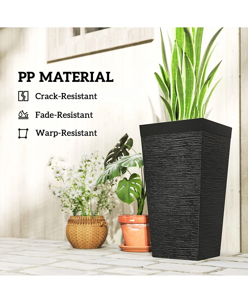 Outsunny 22.8 Inch Tall Planters, Set of 3 Plastic Flower Pots,