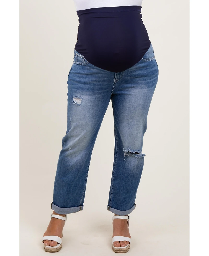 Pinkblush Plus Size Rolled Hem Distressed Straight Leg Jeans