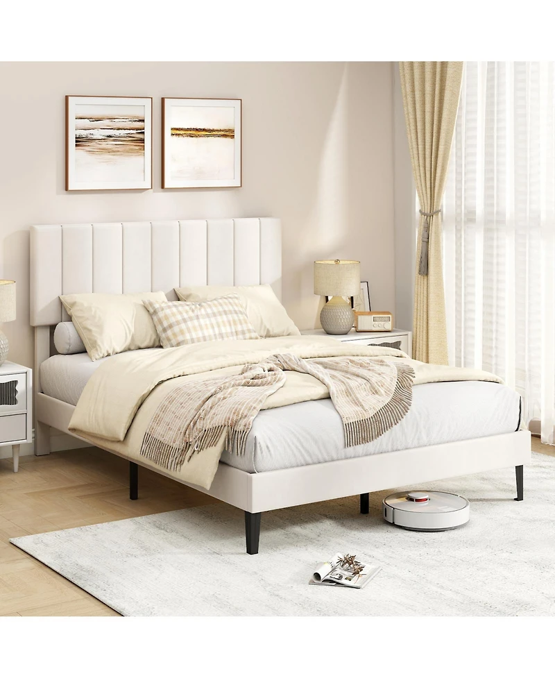 Sugift Velvet Upholstered Platform Bed frames