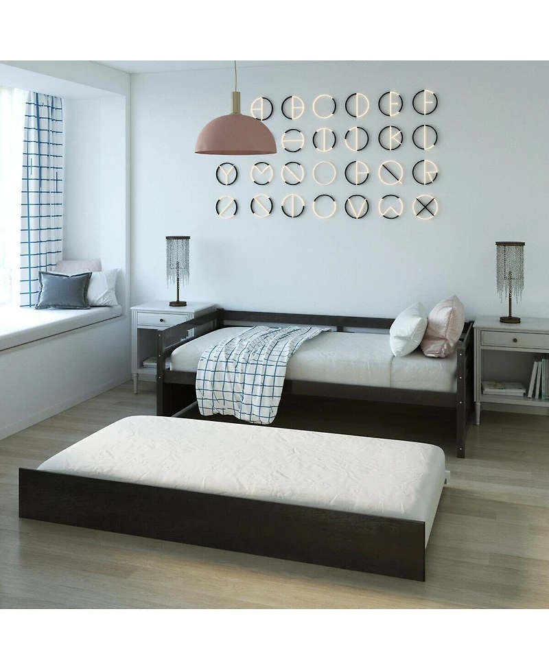 Sugift Wooden Slat Trundle Platform Bed