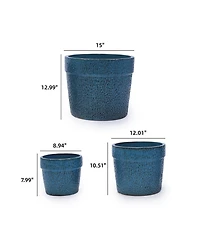 Clihome Handmade Ceramic Planter Set of 3, 15/12/9 Inch Diameter,Textured Pattern, for Succulents & Indoor Plants, Windowsill Bookshelf Use