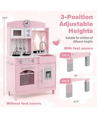 Mecale Play Kitchen for Kids, Wooden Chef Pretend Playset with 3 Adjustable Heights & Microwave
