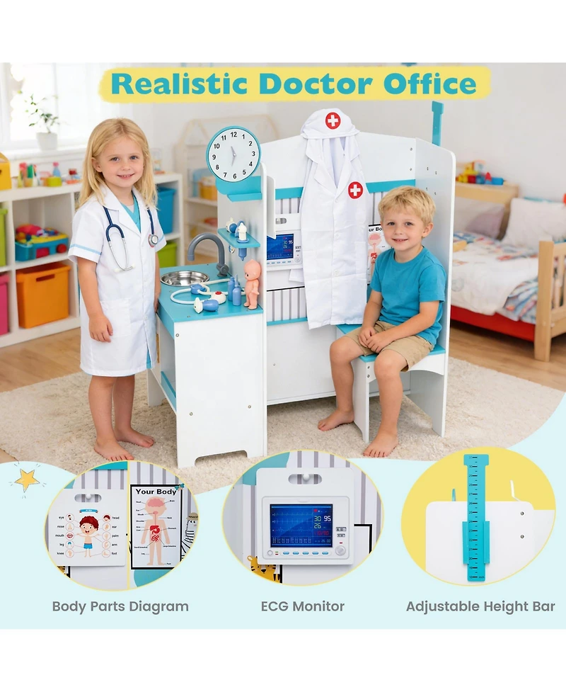 Mecale Kids Doctor Play Set with Adjustable Height Bar for Interactive Pretend Play