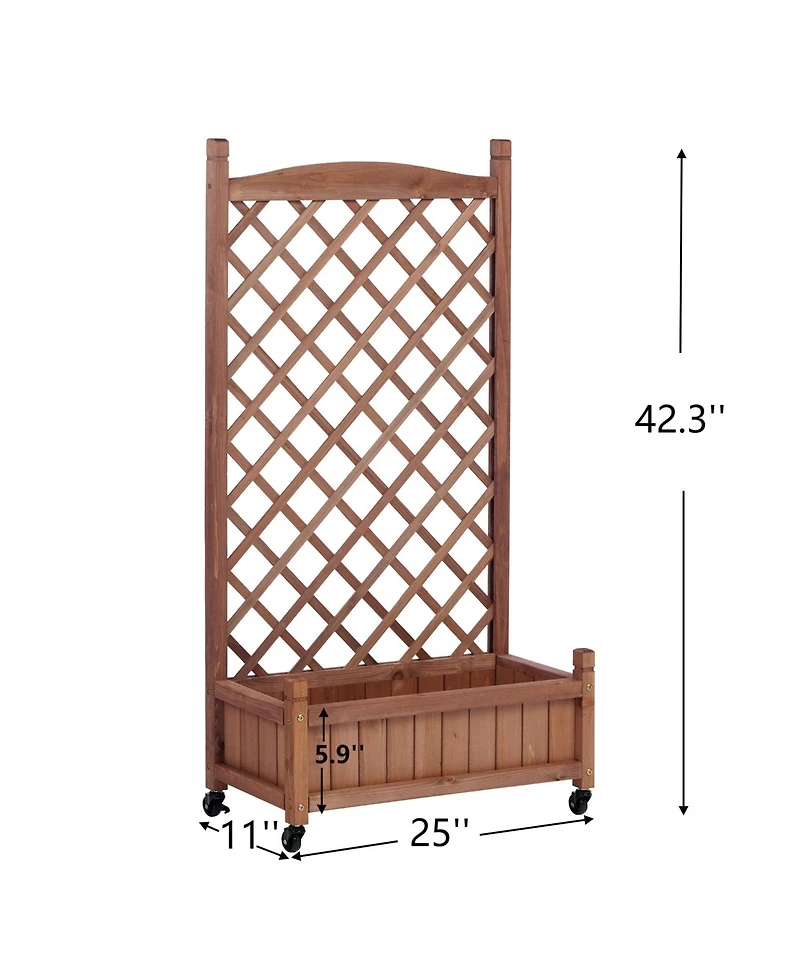 Clihome 2 Pack Raised Garden Bed with Trellis, Outdoor Wooden Planter Box & Plant Stand with Climbing Racks