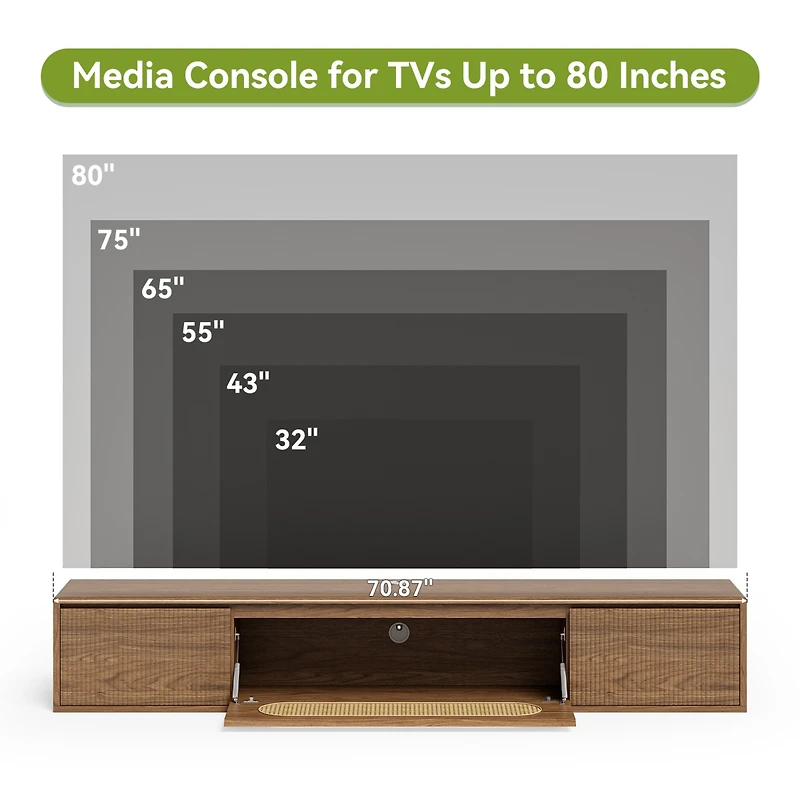 Tribesigns 71'' Floating Tv Stand, Tv Floating Shelf with Storage and Drawers, Modern Media Console Entertainment Center