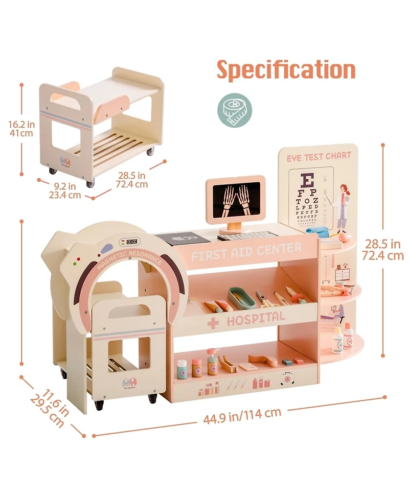 Robotime Toy Tools Pretend Play Set, Emergency Center Doctor Nurse Parent Role Play, Toy Accessories for Girls, Boys, , 7.09"35.04"15.16