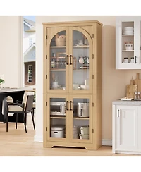 gaomon Tall Kitchen Pantry Cabinet Modern Display with 4 Arched Glass Doors and Adjustable Shelves, Versatile Cupboard Organizers for