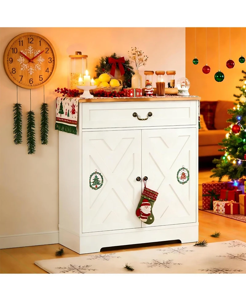 gaomon 29" Modern Farmhouse Sideboard Buffet Cabinet with Drawer and Adjustable Shelves, Small Kitchen Storage Cabinet Coffee Bar