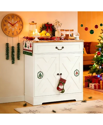 gaomon 29" Modern Farmhouse Sideboard Buffet Cabinet with Drawer and Adjustable Shelves, Small Kitchen Storage Cabinet Coffee Bar