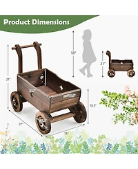 Decorative Wagon Cart Plant Flower Pot Stand Wooden Raised Garden Planter Box
