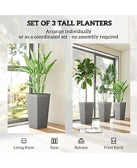 Outsunny 22.8 Inch Tall Planters, Set of 3 Plastic Flower Pots,