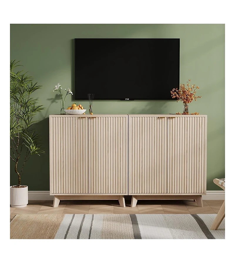 gaomon Fluted Cabinet with Storage Buffet Sideboard with Adjustable Shelves and Gold Handles for Living Room Entry and Kitchen