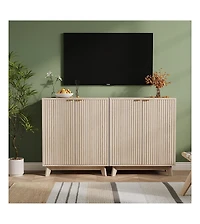 gaomon Fluted Cabinet with Storage Buffet Sideboard with Adjustable Shelves and Gold Handles for Living Room Entry and Kitchen
