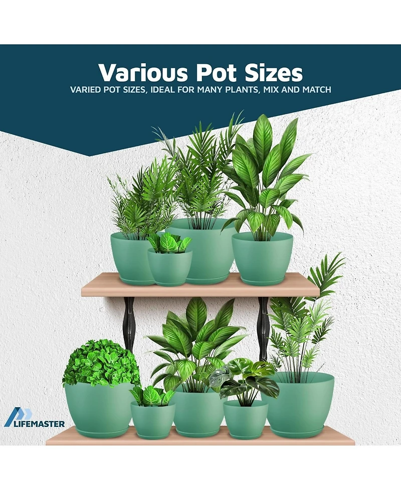 Set of 5 lightweight, durable mint planter pots with drainage holes. Space-saving, modern design for versatile indoor/outdoor planting.