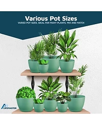 Set of 5 lightweight, durable mint planter pots with drainage holes. Space-saving, modern design for versatile indoor/outdoor planting.