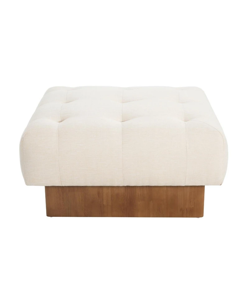 Streamdale Furniture Square Upholstered Tufted Linen Fabric Ottoman, Solid Wood Legs