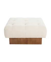 Streamdale Furniture Square Upholstered Tufted Linen Fabric Ottoman, Solid Wood Legs